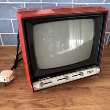 Vintage 9” Sanyo 10-T150h B & W Television Red 1975 - Appears To Be Working Prop