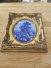 Stunning Minton Porcelain Plaque – Blue & White Fairy Scene – Antique Gilt Frame