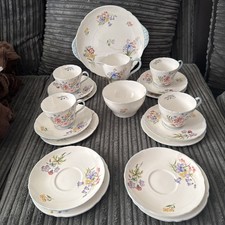 Shelley Wild Flowers Blue Trim 19 Piece Tea Set Gainsborough Cup missing cups x2