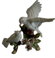 Two White Doves with Flowers