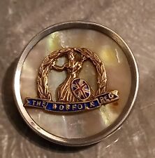 Vintage WWII THE NORFOLK REGIMENT Silver & Enamel MOP Sweetheart Pin Badge
