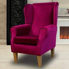 Velvet Pink Wingback Armchair Fireside | Handmade Monaco Fabric | Luxury Accent