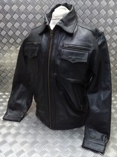 Leather Bomber Jacket Full Collar CWU Style Black Lined Casual Zip Front Coat
