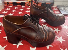 642/16 Mens Brown Sz 7 Orignal 70's Vintage Leather Mcmanus Platform Shoes