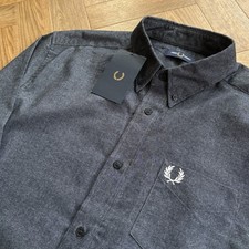 BNWT Fred Perry Shirt Long Sleeve Brushed Oxford Black Terrace Mod Size Large