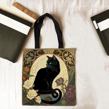 Retro Black Cat Tote Bag Linen