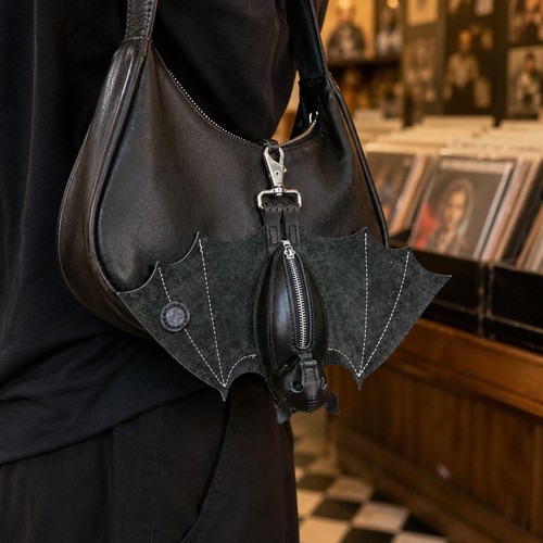 Gothic leather bat - leather, purse