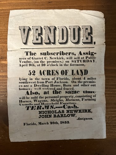 1853 vendue acres - vendue, land