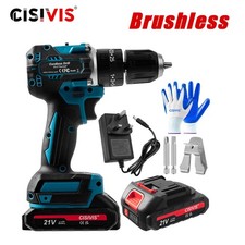 21V Cordless Brushless Drill 2 Battery High Power Screwdriver for Makita Battery