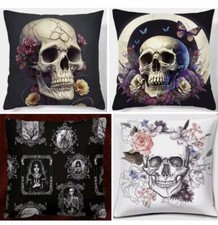 Skulls Gothic Bat Polyester Peach Skin Cushion Covers Halloween 45cm x 45cm
