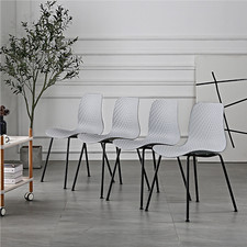 Grey Dining Chairs Set of 4 Retro Plastic Chairs Metal Legs Tulip Kitchen Chairs