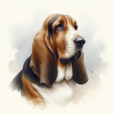 Basset hound watercolour - basset,