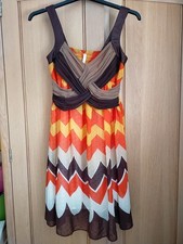 Miss Posh Brown, Orange, Yellow, Cream Patterned Summer Dress Size 12