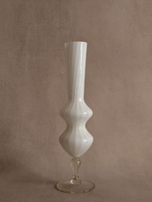 Vintage Tall Skinny Frilly White Fluted Glass Vase Collectable