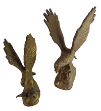 Flying Golden Eagle Spreading Wings Sculpture Home Décor Pair Solid Heavy Brass