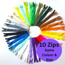 10 x Invisible Zips – Same Colour & Size – Fabric Tape – Bulk Sewing Pack