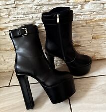 Womens Block High Heel Chunky Platform Ankle Boots Buckle Mid Calf Shoes Booties