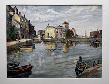 Inner Harbour Mevagissey, Cornwall c.1980 Vintage Watercolour Signed Mason