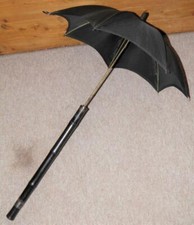 Antique J.C.Vickery Of Regent St Compact Black Silk Parasol Umbrella