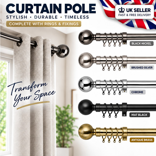 Metal curtain poles - pole, track