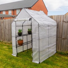 Woodside Walk-in Greenhouse with Netted PE Cover 4 Shelves Steel Frame