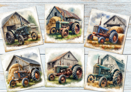 Vintage farm tractors - vintage, card