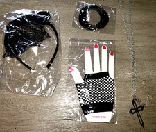 GIRL NEW BLACK MADONNA HALLOWEEN PRETEND PLAY GLOVE HEADBAND CROSS NECKLACE