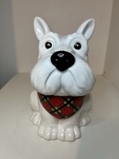 Ceramic Scottish Terrier Cookie, Biscuit Or Sweet Jar & tartan neck scarf 22cm