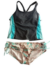 George/BHS UK 12 Multi Padded Colour Block Top/Floral Bottoms Tankini Set