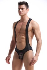 Open Back Bodysuit Sexy Sporty Men's Faux Leather Underwear Suspenders