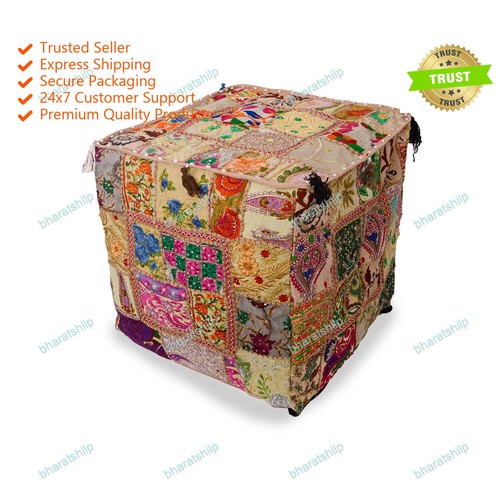 Indian handame ottoman pouf - ottoman,