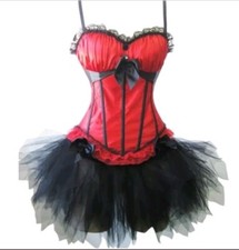 Red and Black Pleated Bust Corset Top with Tutu Skirt