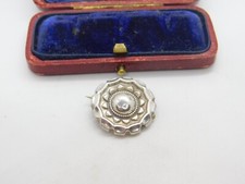 Victorian Sterling Silver Daisy Flower Button Brooch Antique c1890