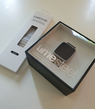 NEW Pebble Time Steel including genuine watchband in silver