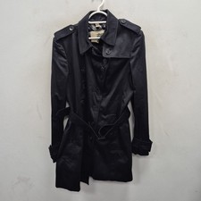 Burberry's Black Cotton Nova Check Mid Lenght Trench Belted Smart Coat Uk 16