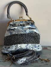 Irregular Choice Silver Grey Bow Flower Brocade Clasp Bag Retro Style Unworn