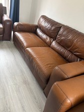 Brown 3 Seater Leather Sofa &