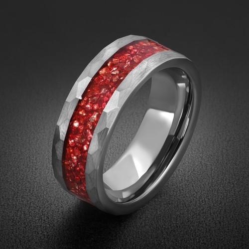 Ruby ring hammered tungsten - ring,,
