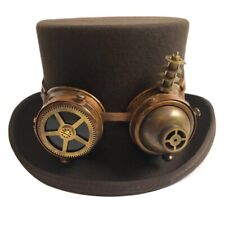 STEAMPUNK TOP HAT AND HAND MADE GOGGLES Brown or Black Whitby Goth Cosplay