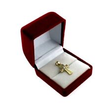 Real 10K Yellow Gold Small Diamond Cut Egyptian Ankh Cross Charm Pendant