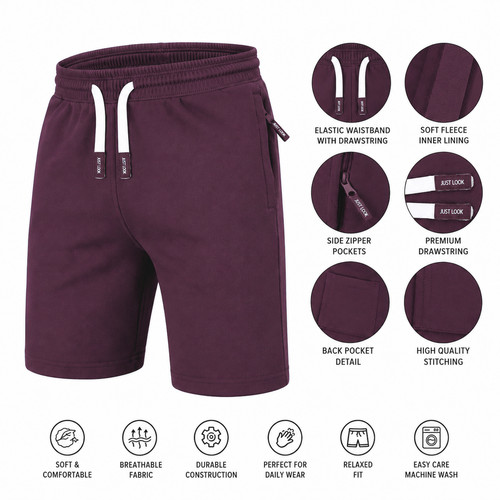 Mens plain fleece shorts zip - mens, 2