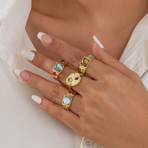 Ring crystal set boho knuckle - crystal,