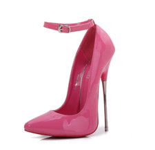 METAL 16cm HIGH HEEL PUMPS stiletto court shoes patent ankle strap size UK2-12