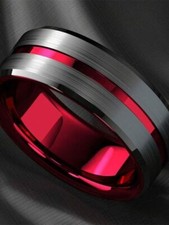 8mm Black Tungsten Carbide Thin Red Line Fit Wedding Band Ring Men's Jewelry