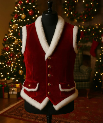 Men red velvet santa vest - men’s,