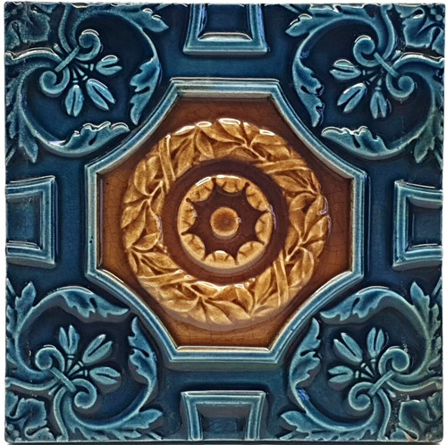 Antique fireplace tile moulded - fireplace,
