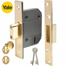DEAD LOCK WITH ESCUTCHEONS 80mm (3") 5 LEVER BS BRITISH POLISHED BRASS YALE NEW
