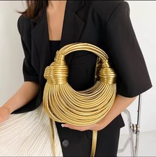 Gold Luxury Handwoven Noodle Bags Rope Knotted Pulled Hobo Design