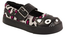 T.U.K. A8291L TUK Round Toe Kitty Sneaker Mary Jane Grey / Pink Leopard Knit