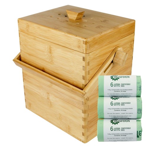 Wooden bamboo kitchen compost - bamboo,